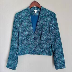 Old Navy Vintage Corduroy Blazer Green Paisley Jacket Y2K 2000s Grandmacore